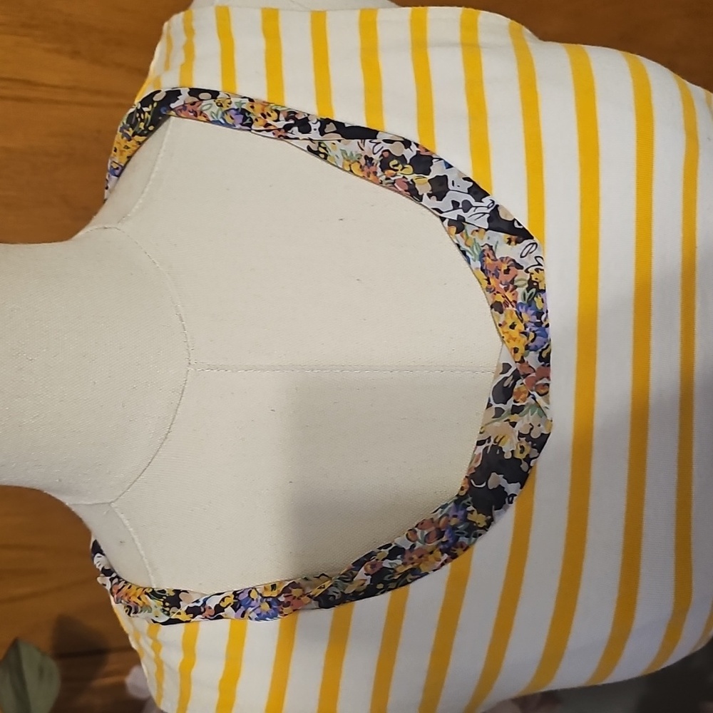Anthropologie Yellow and White Striped Tank with Floral Trim - Picture 2 of 6